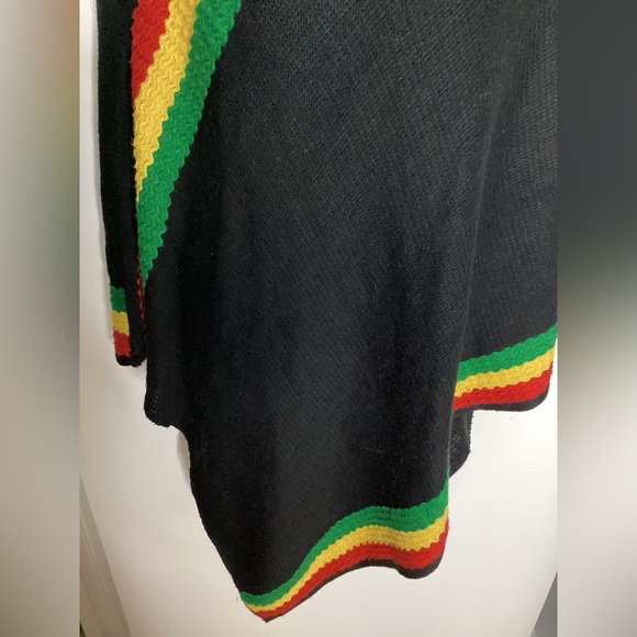 Elegant Black Rasta Poncho with Colorful Stripes - Picture 4 of 14